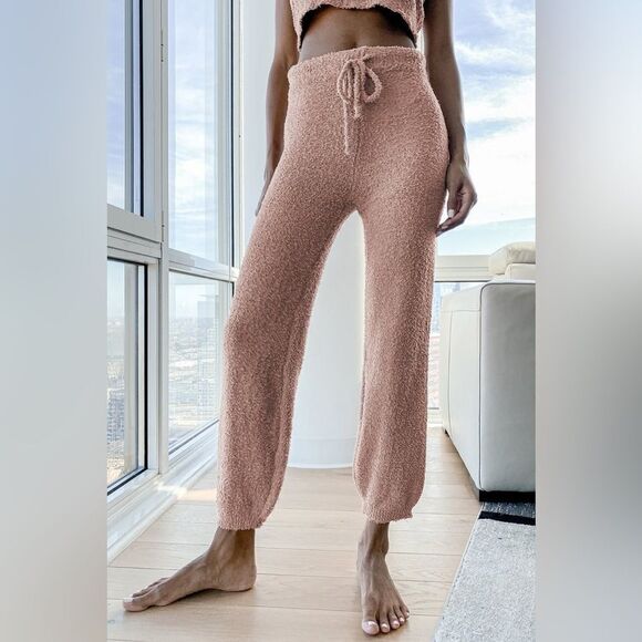Lulus NWT Teddy-To-Go Taupe Fuzzy Drawstring Joggers size L - Picture 1 of 7